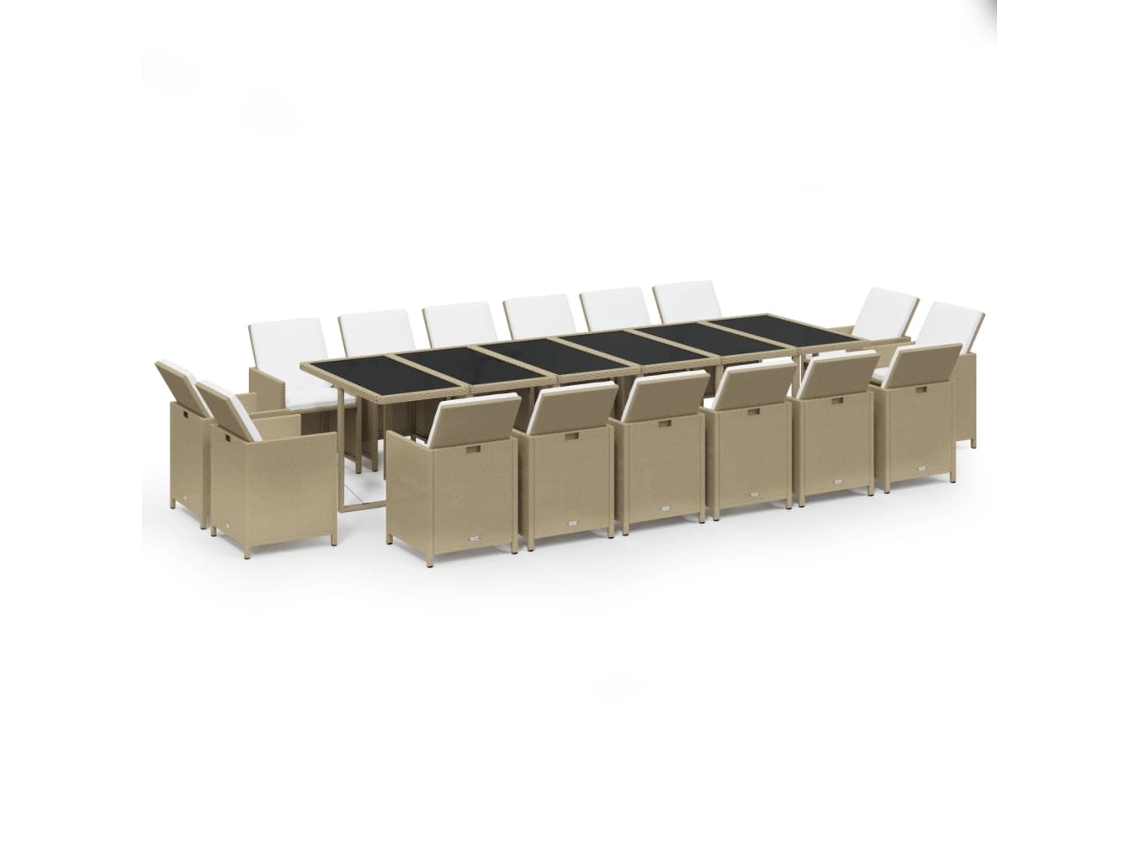 Maison Exclusive - 17 Pcs Conjunto Jantar P/ Jardim C/ Almofadões Vime Pe Bege