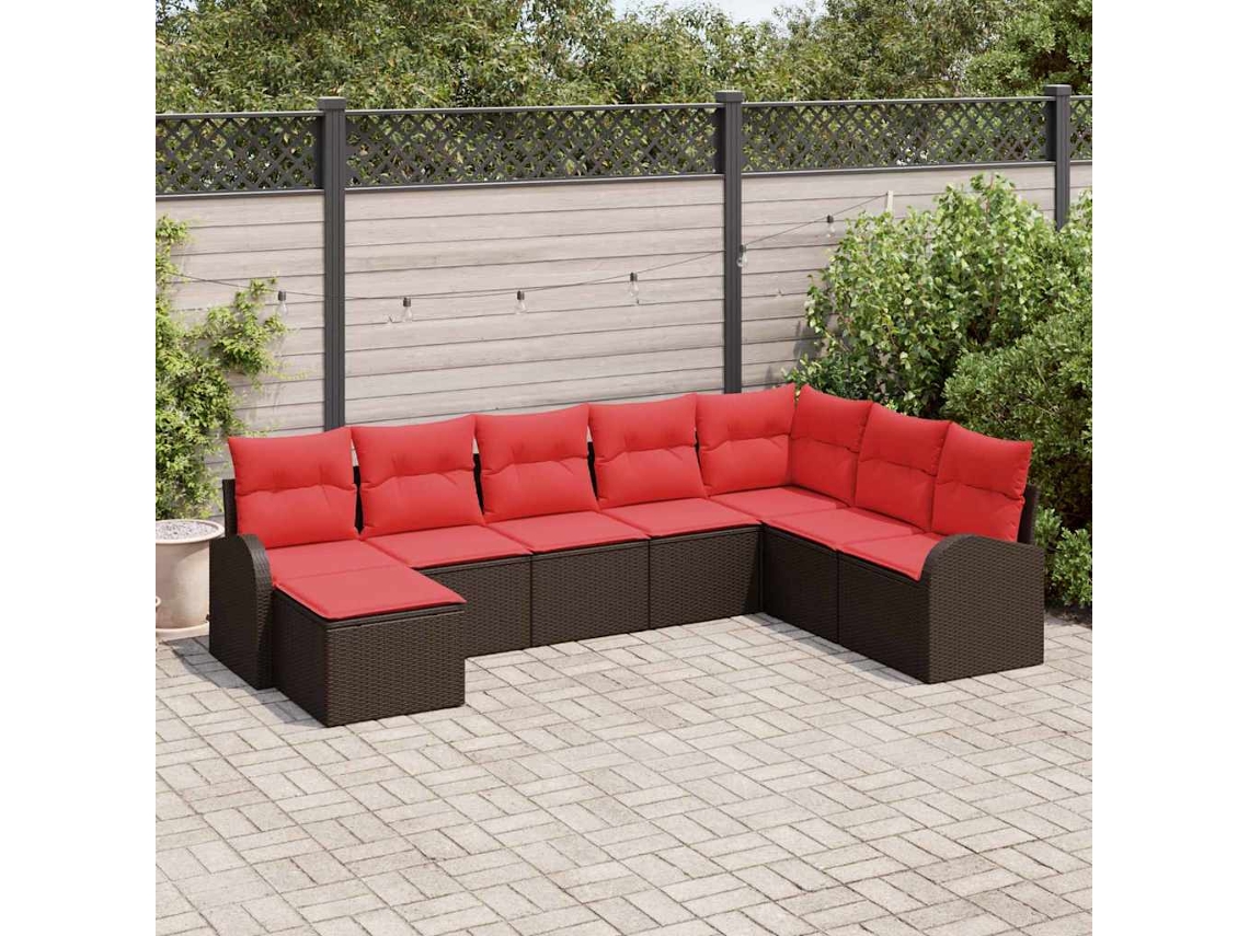 Vidaxl Conjunto De Sofás 8 Unid. Marrom E Vermelho Vime Pe