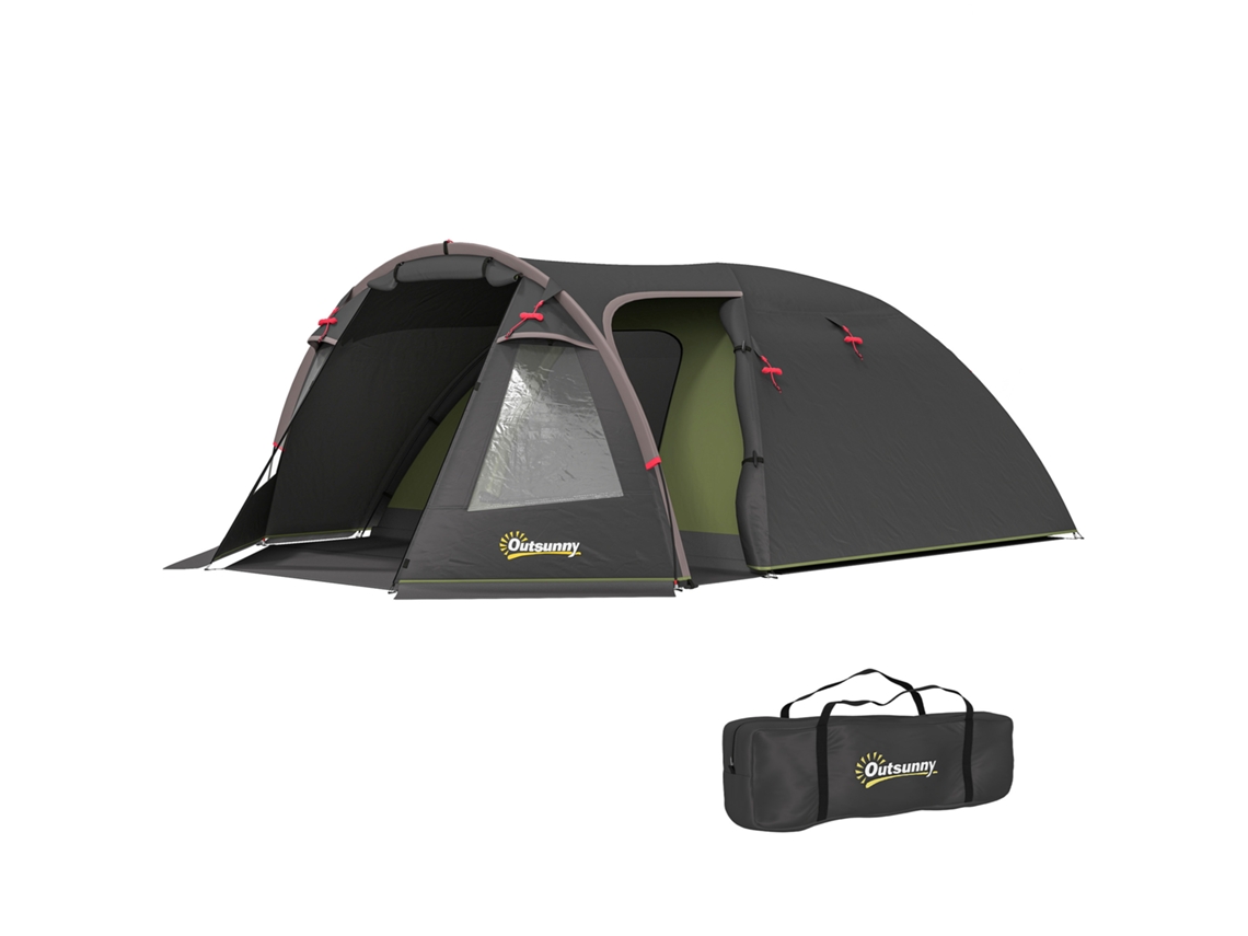Barraca de camping para 2-4 pessoas, impermeável até 3000mm, com 3 portas, dimensões 3,6x2,5x1,3m, preta