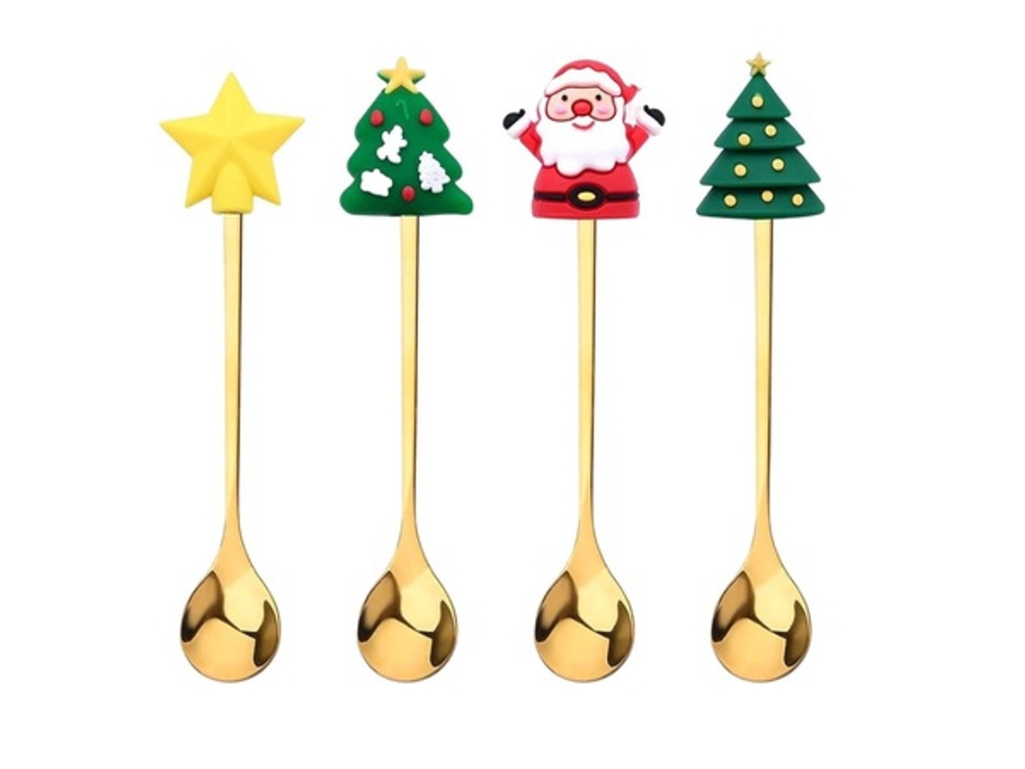 Conjunto de 4 Colheres de Natal em Aço Inoxidável Multicoloridas RNEMITERY