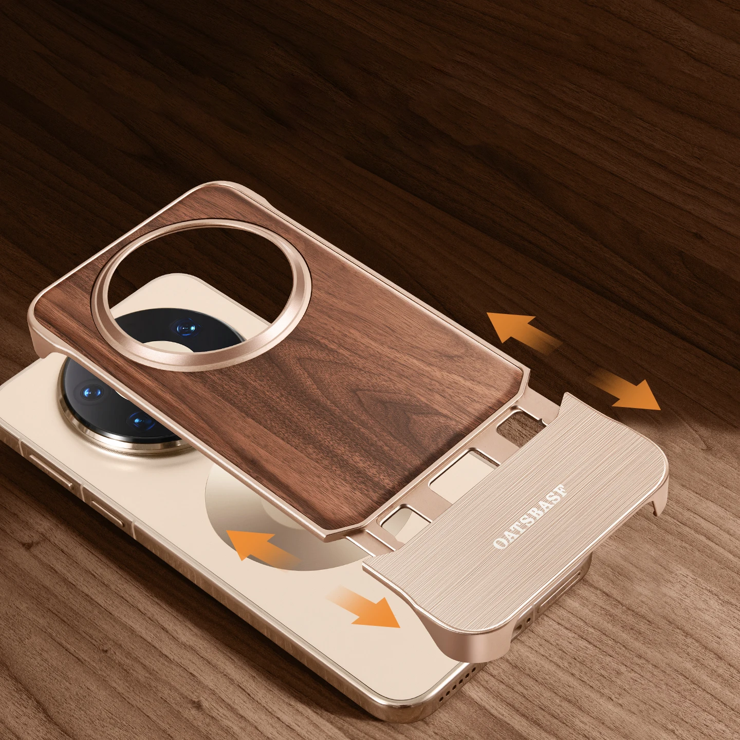 Capa Para Celular (huawei Mate 80 Dourada) Em Madeira Maciça, Design Sem Moldura, Resistente A Choques E Quedas.