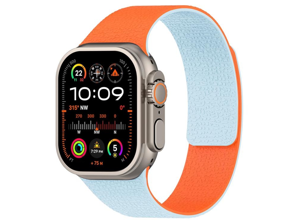 Bracelete Para Apple Watch 42/41/40/38mm - Silicone Magnético Com Textura Lichia E Design Color Blocos Laranja + Azul Acinzentado