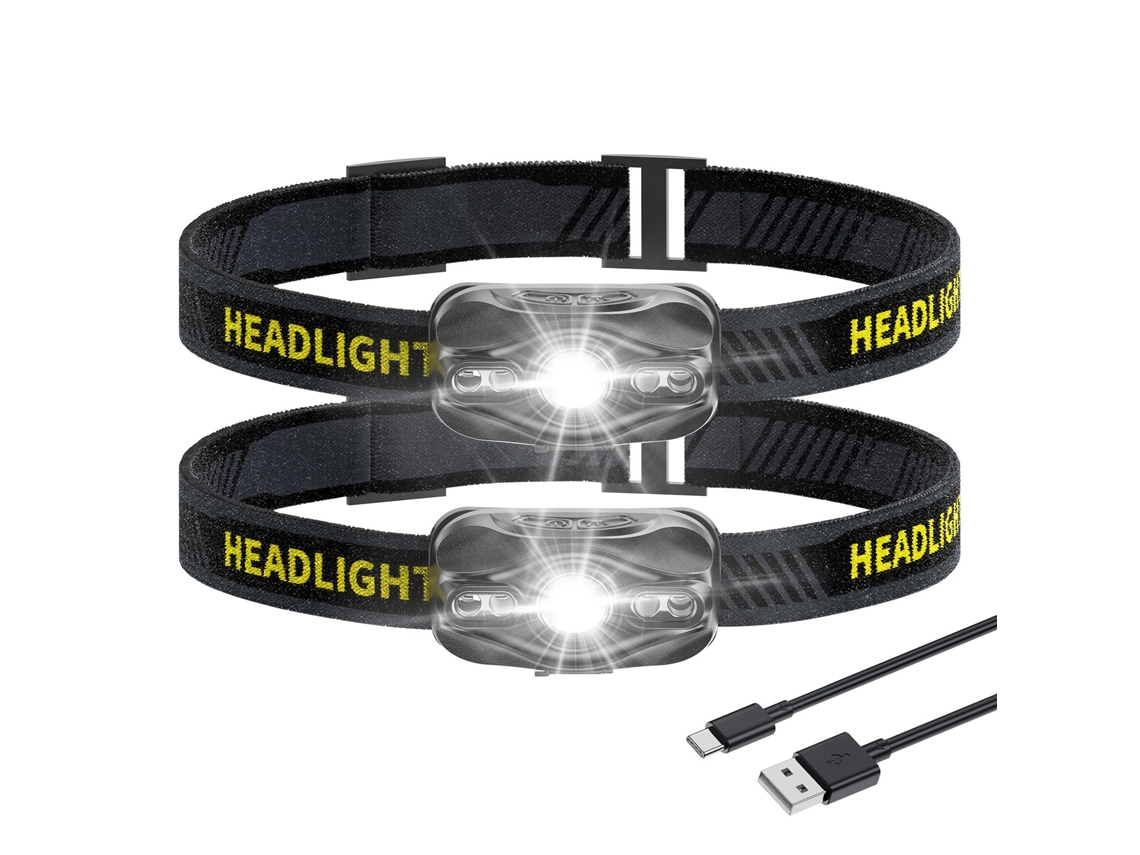 Kit Com 2 Unidades Lanterna De Cabeça Led Com Sensor De Movimento Recarregável
