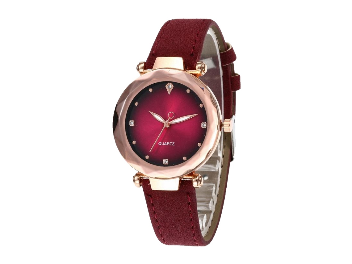Relógio de Esporte de Quartzo com Pulseira de Couro Estilo Simples e Elegante (vermelho Rosa)