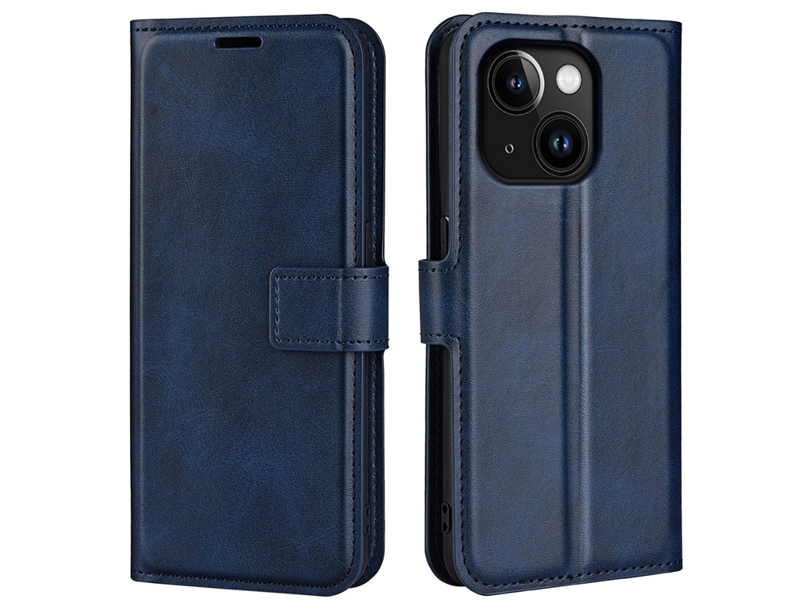 Capa Textura Gémeo Para Iphone 15 Plus Pele Sintética Magnética Azul