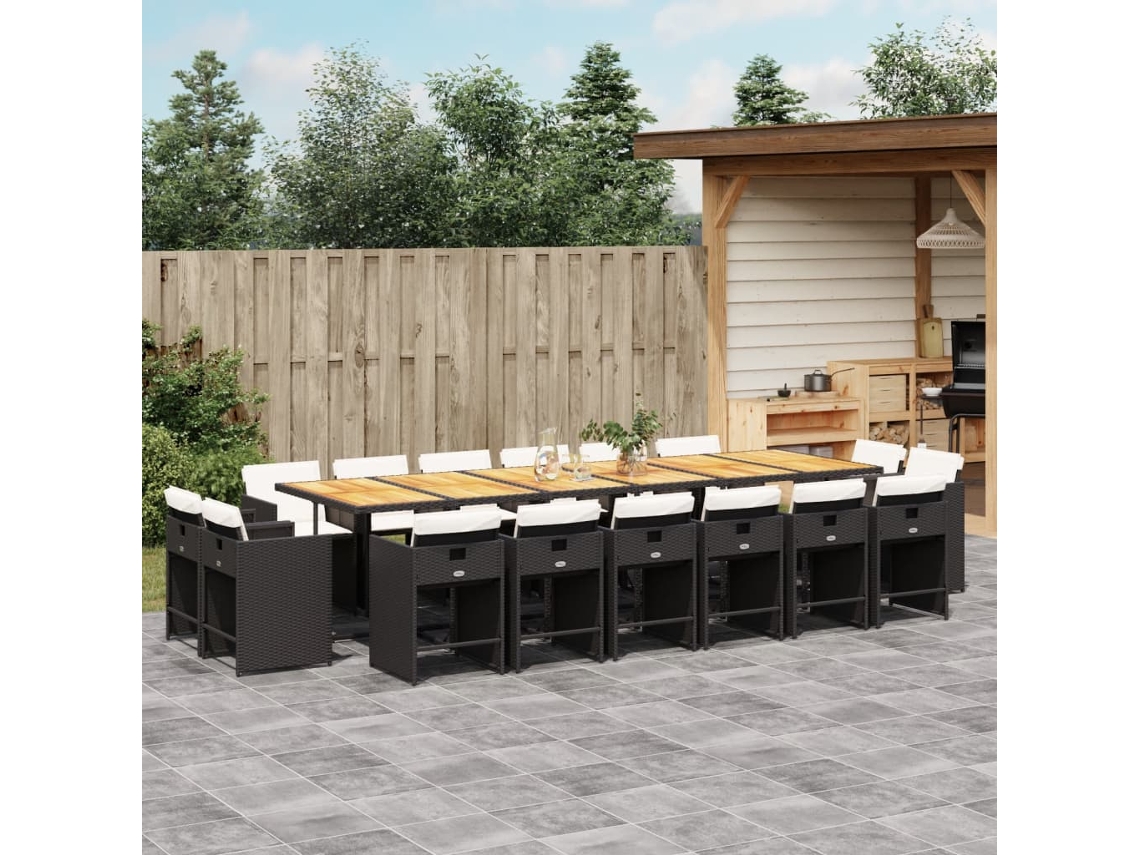 17 Pcs Conjunto De Jantar P/ Jardim C/ Almofadões Vime Pe Preto Dkd Home Decor