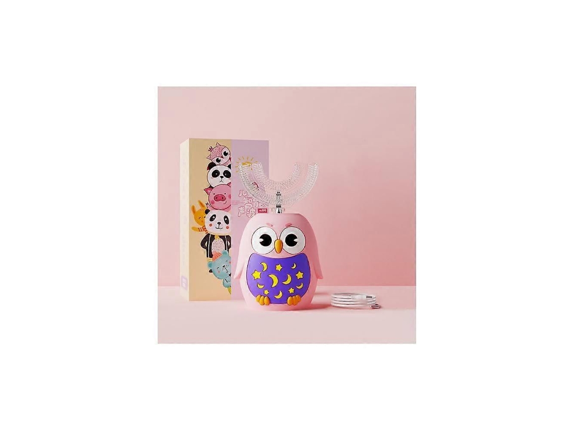 Escova de Dentes Elétrica Infantil em Formato U, com Cabeça Silicone Qualidade Alimentar, para Crianças 2 a 6 Anos. Cor Rosa. GOKOCO