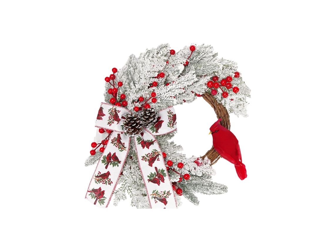 Guirlanda de Natal de 40cm para interior e exterior com cardeais, decoração festiva de fazenda LAXISCREED