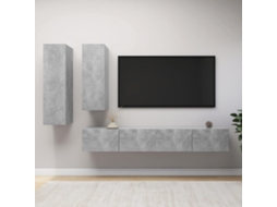 4 Pcs Conjunto De Mã³veis De Tv Derivados Madeira Cinza Cimento DKD HOME DECOR