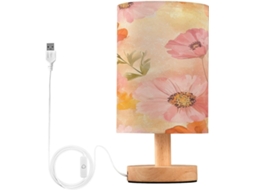 Abajur De Cabeceira Com Estampa Floral Em Aquarela, Luminária De Cabeceira Led, Luminária De Leitura Com Portas Usb E