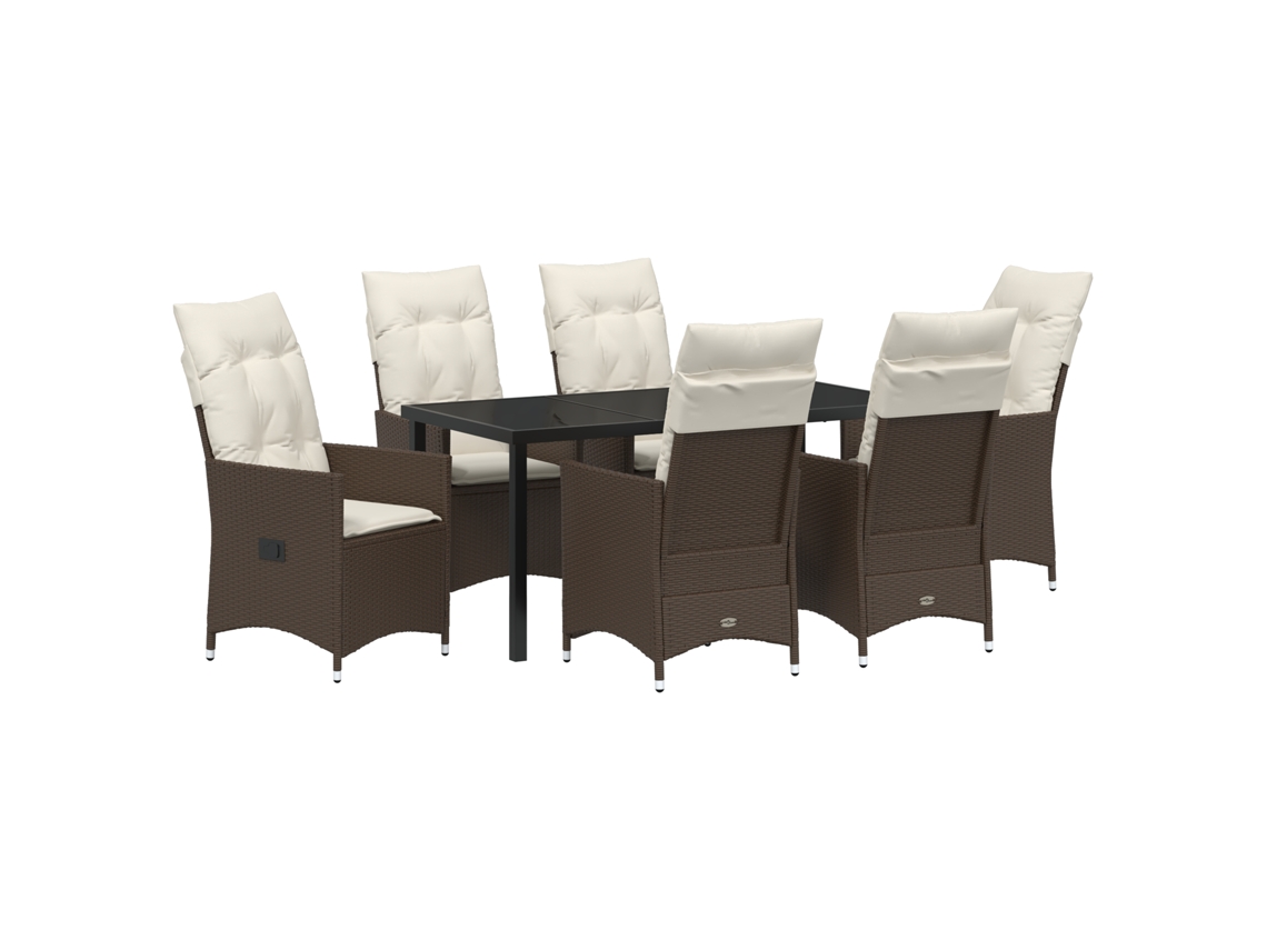 Conjunto 7 De Jantar Para Jardim De Vidaxl Com Almofadas Em Rattan Poliéster Marrom