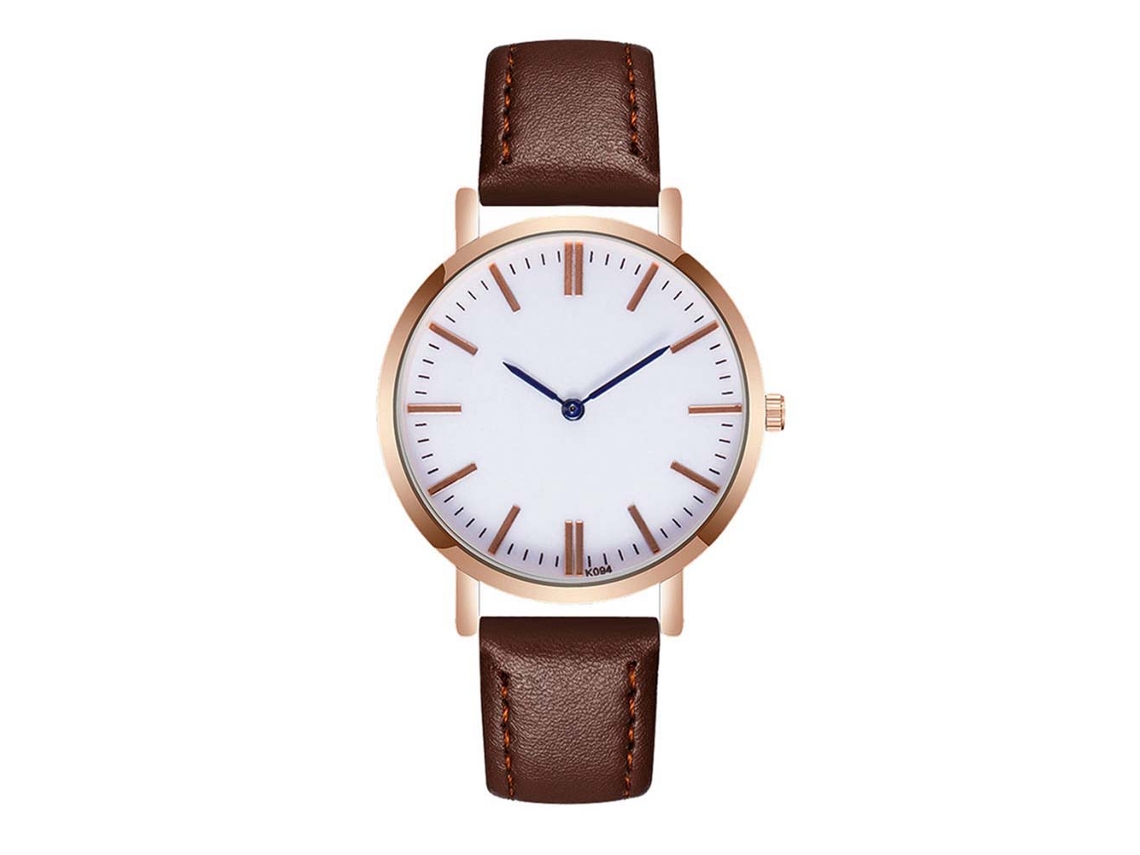 Reloj De Cuarzo Unisex Con Correa De Cuero Pu Dial Redondo Casual Café Oscuro