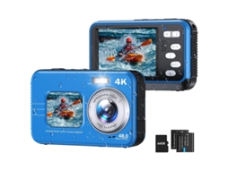Câmera 4k À Prova D'água Com Tela Dupla, 48mp Para Selfies Subaquáticas Até 3,35m (azul)