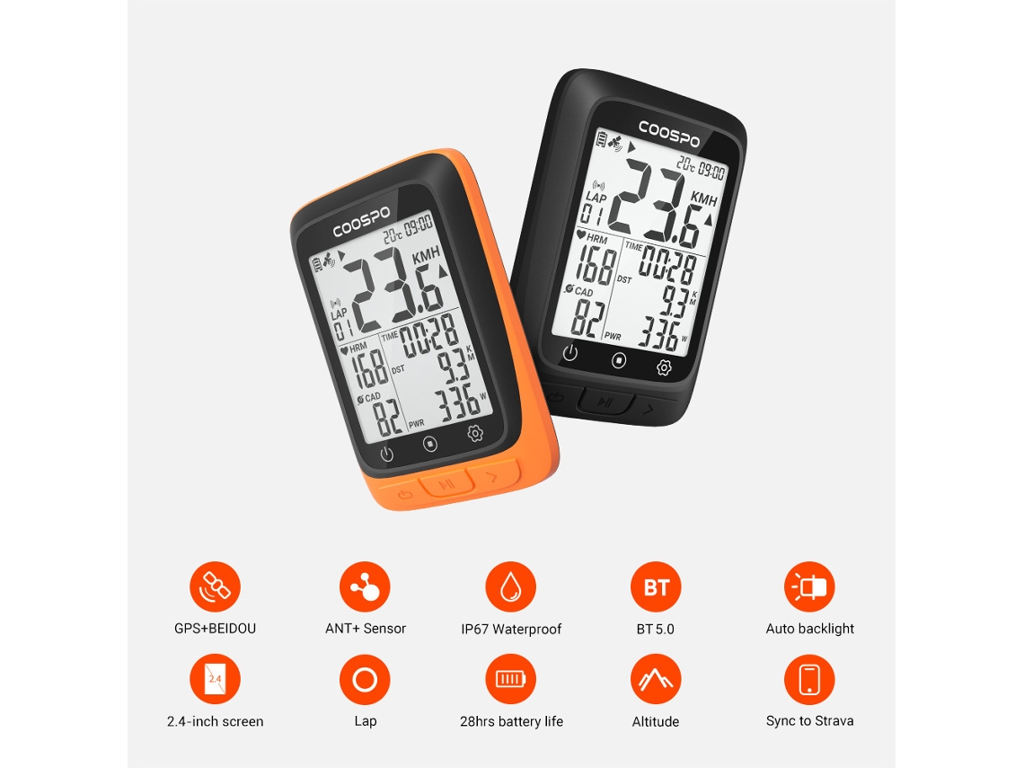 Computador de Bicicleta Mali Sem Fio GPS, Velocímetro, Odômetro, Compatível com Strava