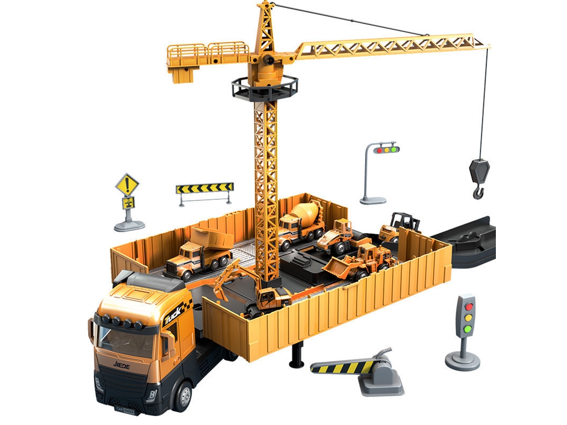 Conjunto De Brinquedos De Construção Infantil, Escavadeira De Metal Fundido, Guindaste, Caminhão, Trator De Esteira, Guindaste De Torre