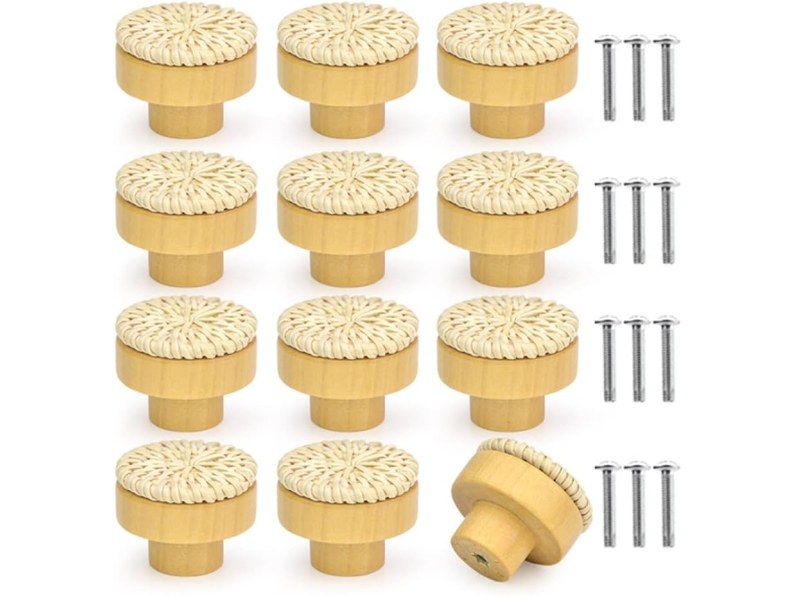 Conjunto De 12 Puxadores De Gaveta Em Rattan Natural Youth
