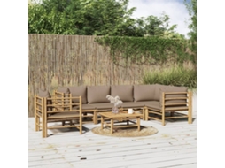 Vidaxl 7 Pcs Conj. Lounge Jardim Bambu C/ Almofadões Cinza-acastanhado