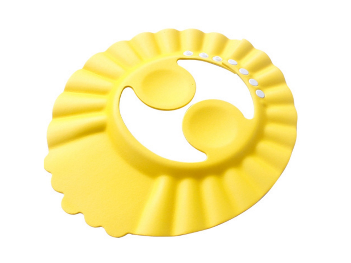 Chapéu De Banho Para Bebé Amarelo, Com Bordas Onduladas E Botões De Pressão Ajustáveis, Fabricado Em Silicone Impermeável E Livre De Bpa.