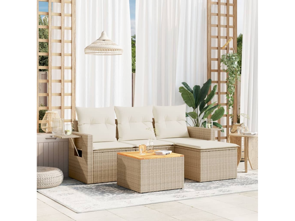 Conjunto de sofá de jardim de 5 peças com almofadas de veludo bege Lovely Home