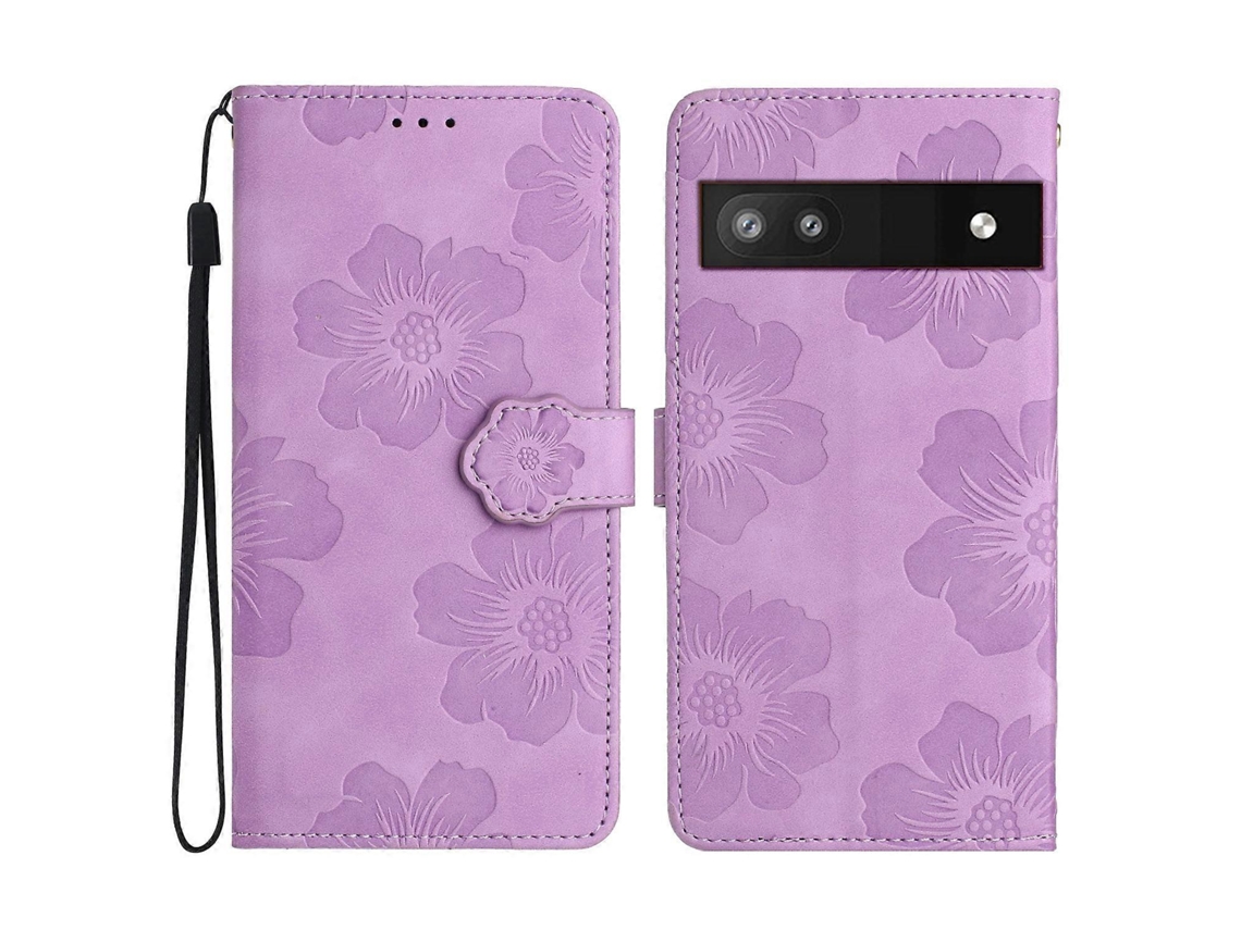 Capa De Couro Com Estampa Floral Em Relevo Para Google Pixel 6a