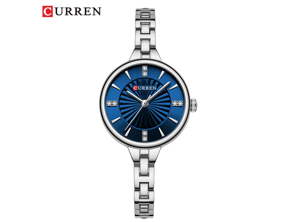 Relógio Feminino Azul Com Mostrador Pequeno E Pulseira De Corrente, À Prova D'água, Modelo Redondo E Simples.