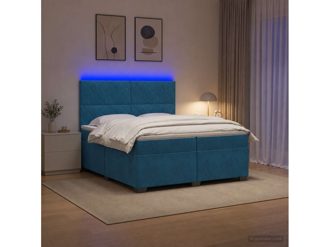 Vidaxl Cama Box Spring Com Colchão Azul 200 X 200 Cm Veludo