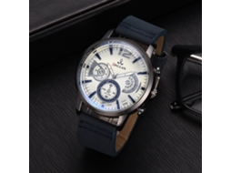 Relógio De Quartzo Masculino Com Pulseira De Couro Pu, Mostrador De Três Olhos, Estilo (azul)