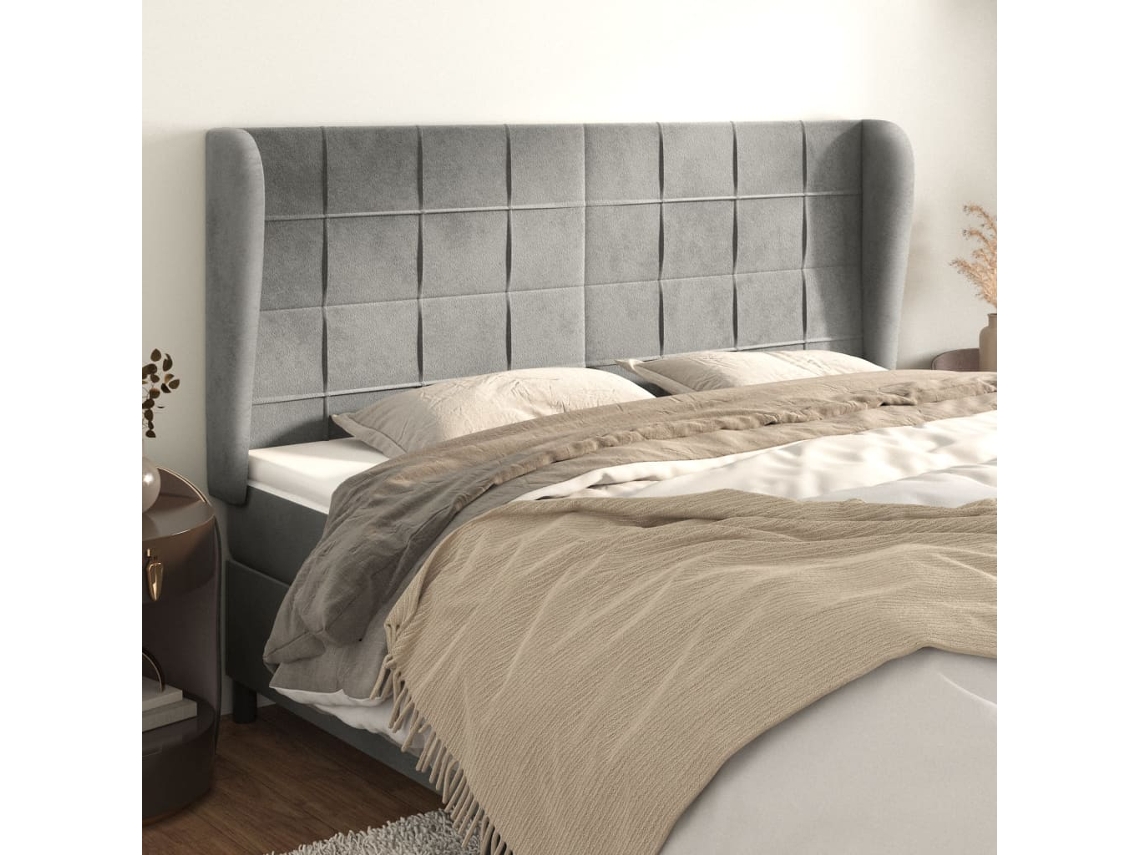 Vidaxl Cabeceira Cama C/ Abas Veludo 203x23x118/128 Cm Cinzento-claro