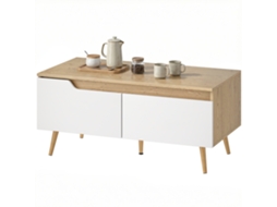 Mesa De Centro Com 2 Gavetões E Pés, Fabricado Em Madeira, Com Borracha, Design Prático E Funcional, 100x50x46 Cm