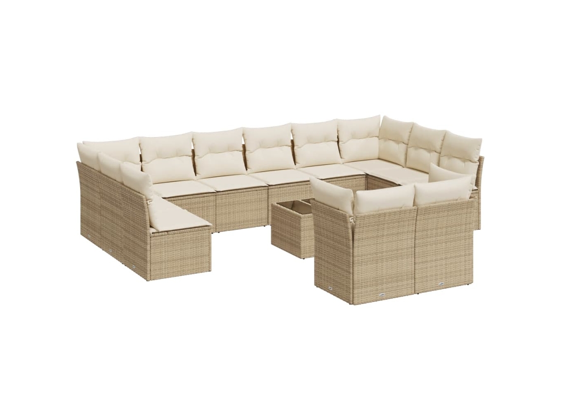 Conjunto de 13 Sofás para Jardim com Almofadões Vime Pe Bege MAISON EXCLUSIVE