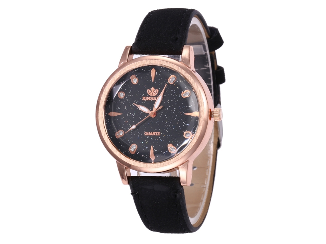 Relógio feminino casual de quartzo em couro preto L10