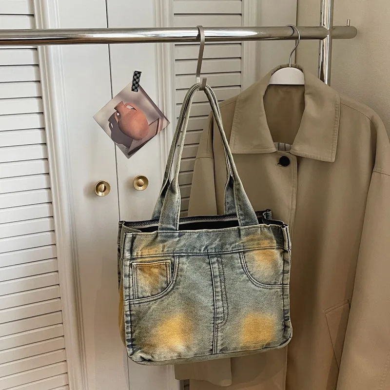 (cáqui) Bolsa Tote Grande Feminina Estilosa Para O Dia A Dia, Bolsa De Mão Em Jeans