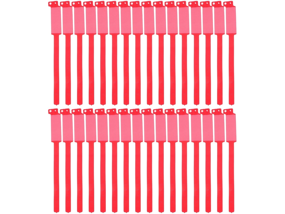 Pulseiras de identificação hospitalar Hemobllo, 100 unidades, PVC vermelho, ajustáveis, uso único para pacientes adultos.