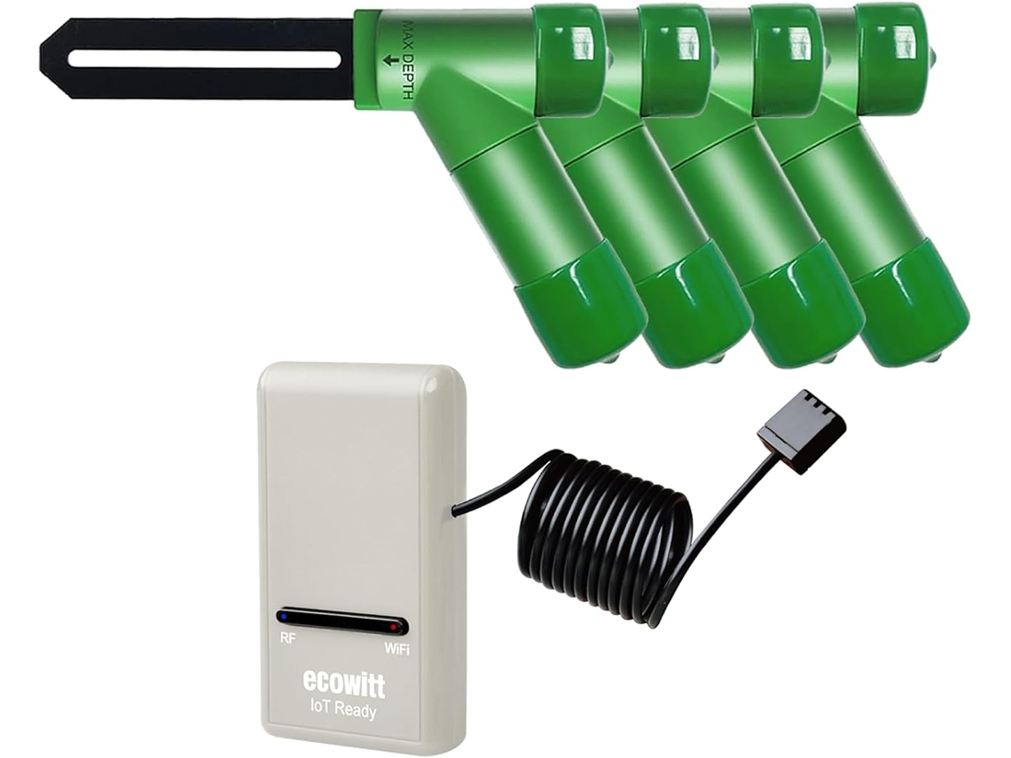 Sensor De Umidade Do Solo Ecowitt, Monitor Água Para Plantas, Medidor 4 Peças Wh51 + Gateway Wi Fi Gw1200
