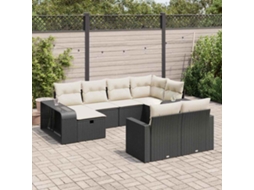 Vidaxl 10 Pcs Conjunto Sofás De Jardim C/ Almofadões Vime Pe Preto