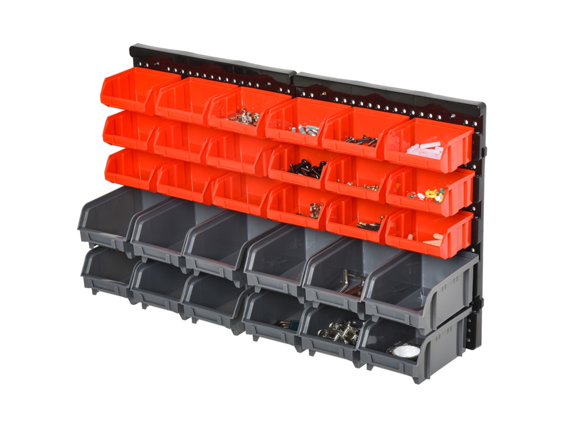 Painel Porta ferramentas com 30 Compartimentos Ajustáveis e Removíveis.montagem na Parede.pp.vermelho Cinza Preto.37,5x18x63cm BTFORUS