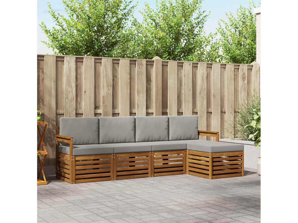 Vidaxl Conjunto De Sofás Para Exterior 5 Pcs Cinza Natural E Claro