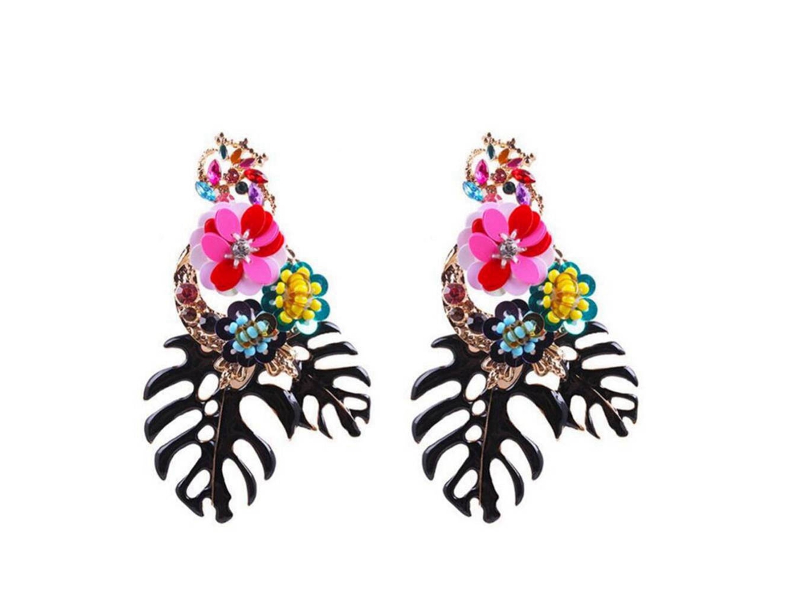 Brincos De Folhas E Flores Estilo Fashion Romântico