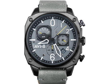 Relógio Masculino Couro Real Cinza Av-4052-03 AVI-8