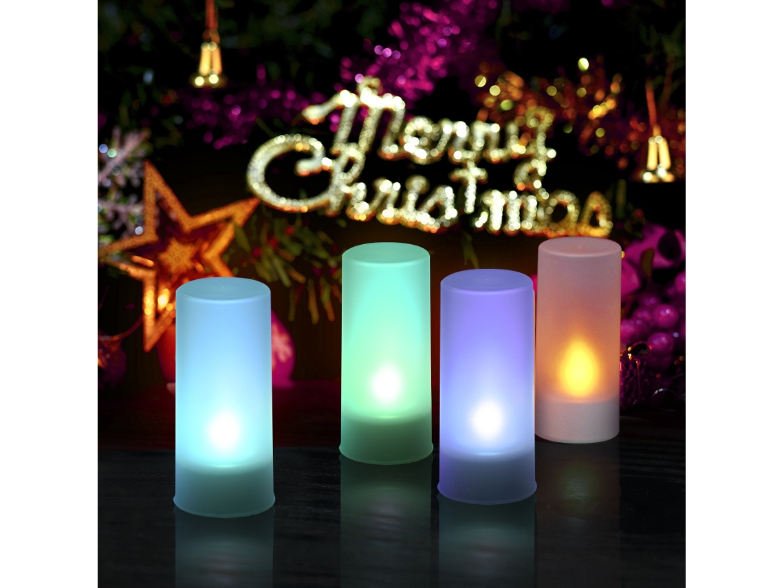 12 Velas LED Sem Chama com Cores Mudar e Base de Carregamento