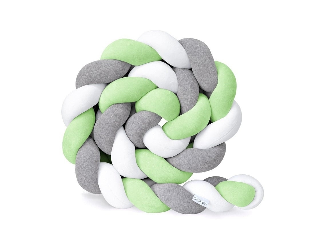 Almofada De Berço Trançada, 200cm, Verde Cinzento Para Proteção Anticolisão Elysve