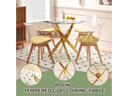 Mesa Redonda Vidro Temperado Pés Cruzados Cromados Dourados 80x80x75cm Design Economiza Espaço Interior