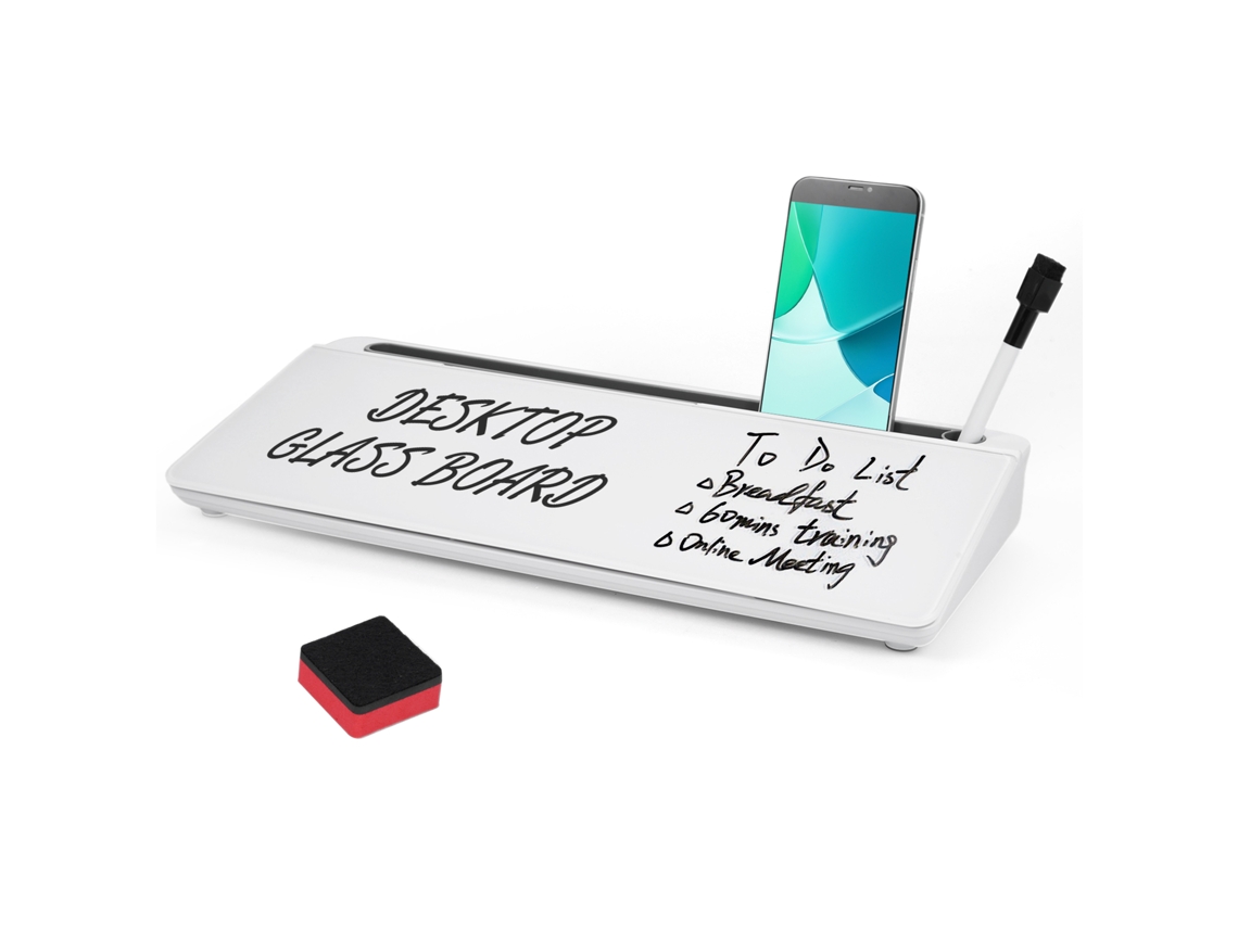 Quadro Branco de Vidro para Mesa com 5 Compartimentos e Suporte para Celular/tablet | S/MARCA