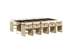 Conjunto de 11 Jantar para Jardim com Almofadões Vime Pe Bege MAISON EXCLUSIVE