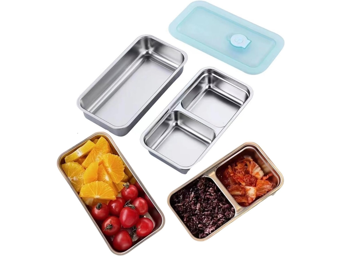 Conjunto De 2 Recipientes Para Armazenamento, Em Aço Inoxidável, À Prova De Vazamentos, Com Tampa, Para Lanches