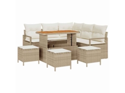Conjunto 9 Conjunto De Sofá De Jardim Vidaxl Bege Vime Pe (110 X 55 X 71 Cm)