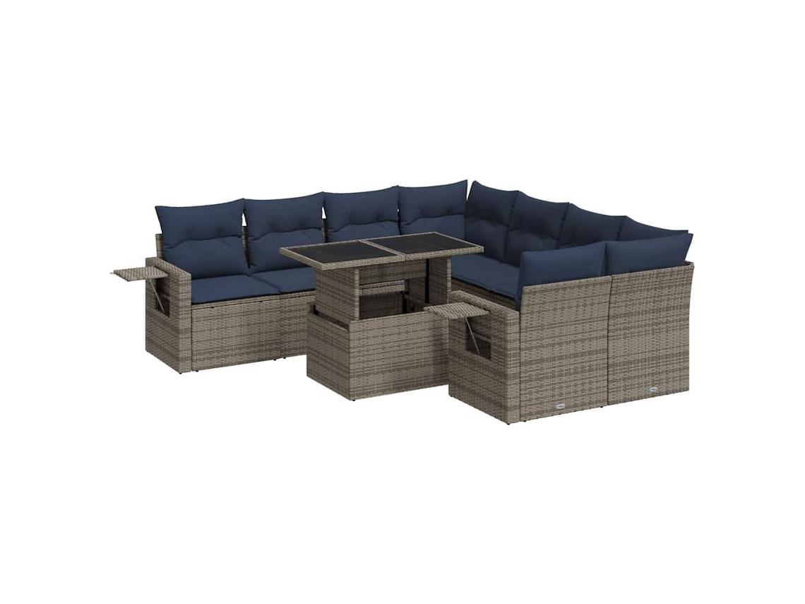 Conjunto de 9 Sofás de Jardim com Almofadões Vime Pe/acácia Cinzento MAISON EXCLUSIVE (0)