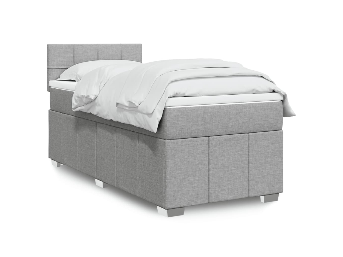 Cama Com Molas/colchão 90x200 Cm Tecido Cinza-claro