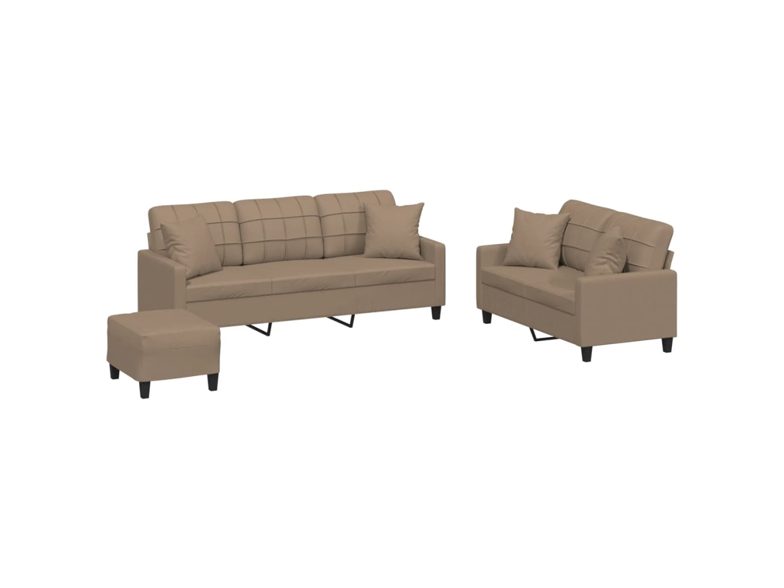 3 Pcs Conjunto Sofás com Almofadas Couro Artificial Cappuccino MAISON EXCLUSIVE