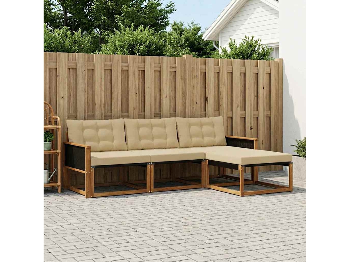 Vidaxl Conjunto De Sofás Para Exterior 4 Unid. Natural E Bege